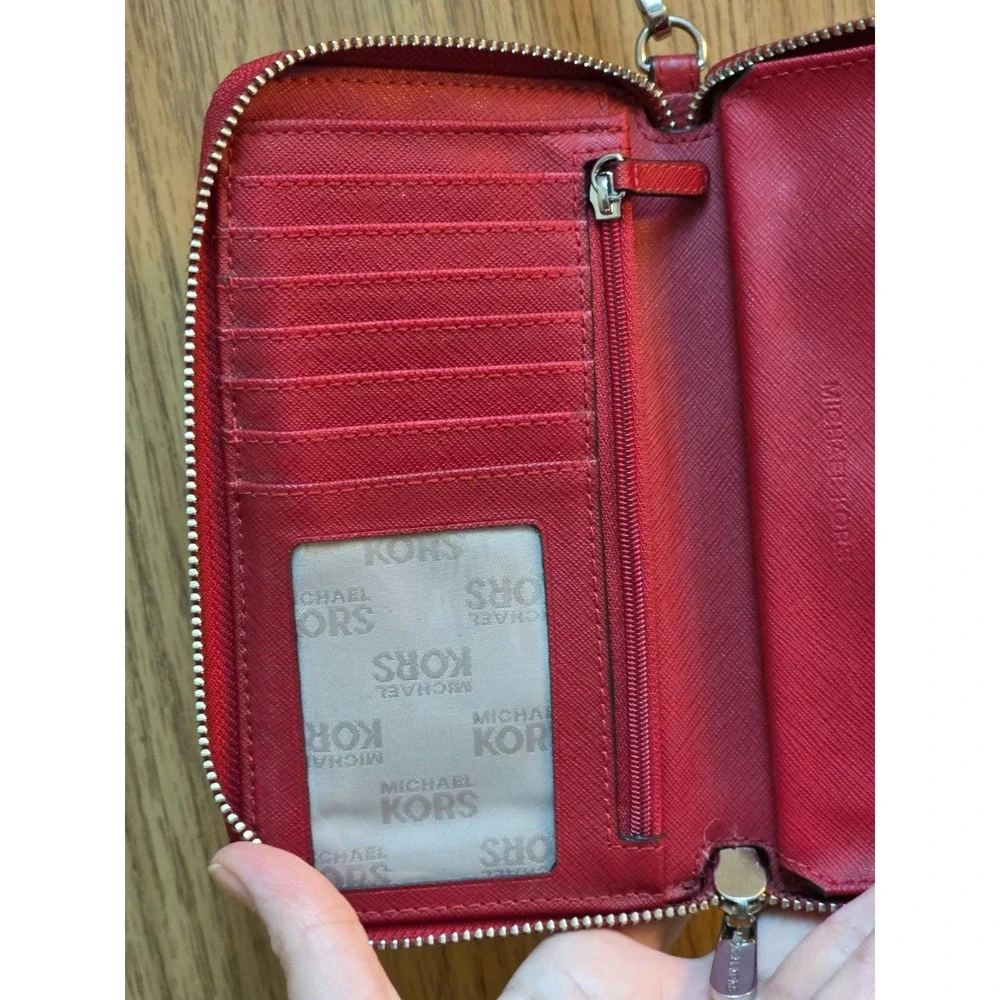Michael Kors Fulton Zip Large Phone/Wristlet Dark Sangrine Red Pebbled Leather - Picture 6 of 14